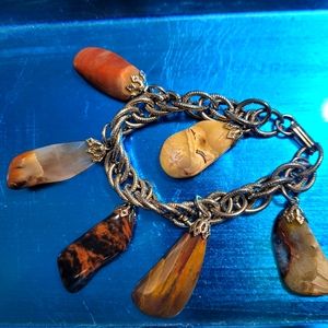 2/25 Vintage 90s Bohemian Semi-Precious Stone and Fauc Silver Bracelet